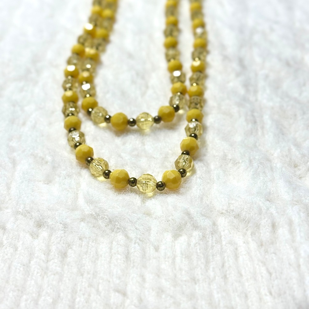 Vintage 26 inch Strand Yellow Faceted Beads Necklace Vintage Brass Clasp